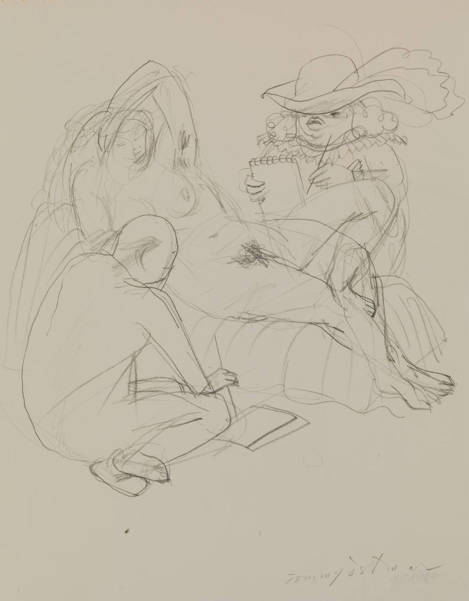 Hokusai och Rembrandt tecknar modell