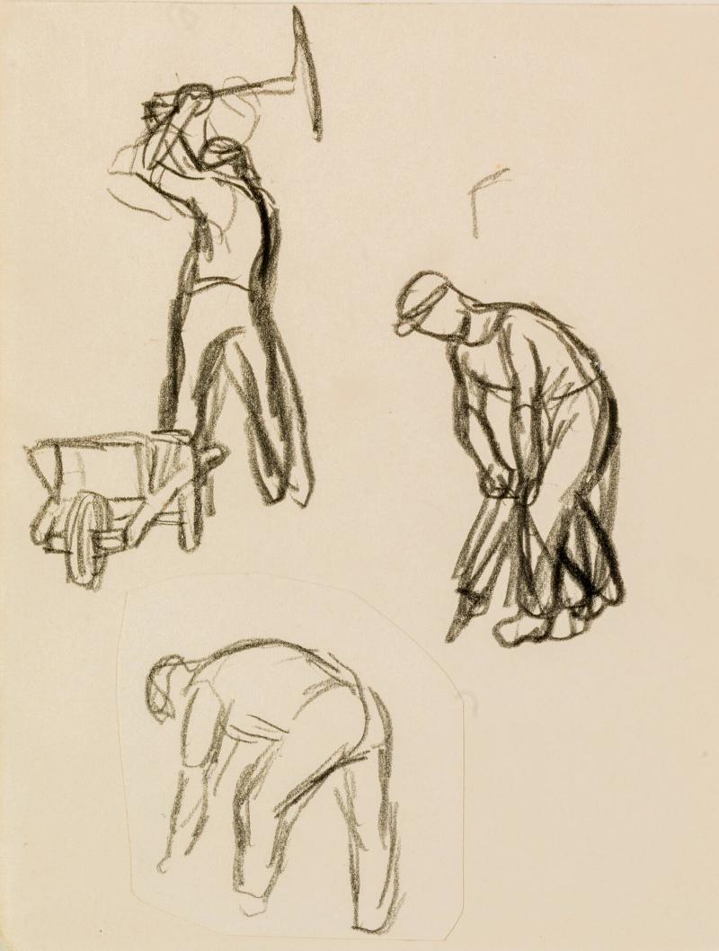 Studie av parisiska gatuarbetare (skissboksblad)