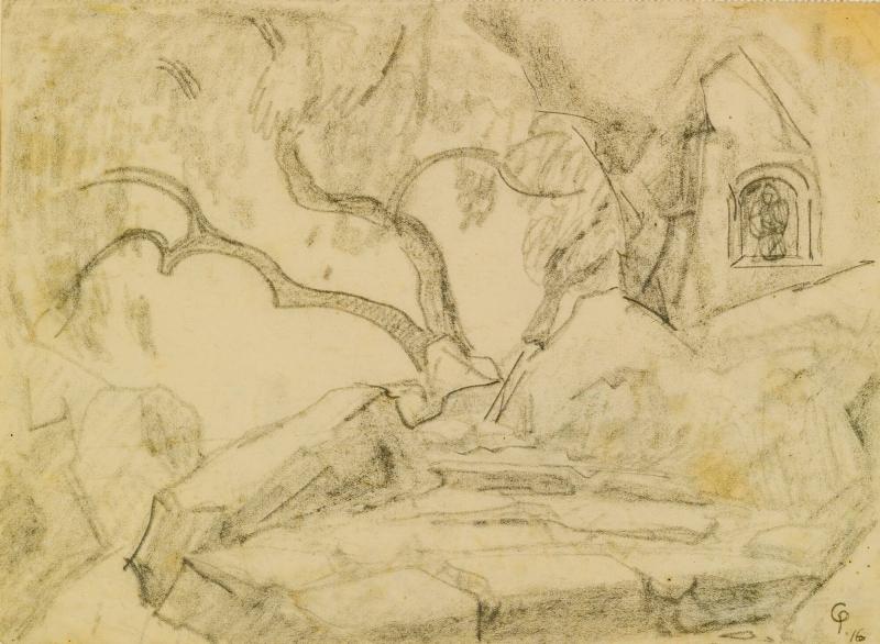 Landskap med träd och klippa, 1916
