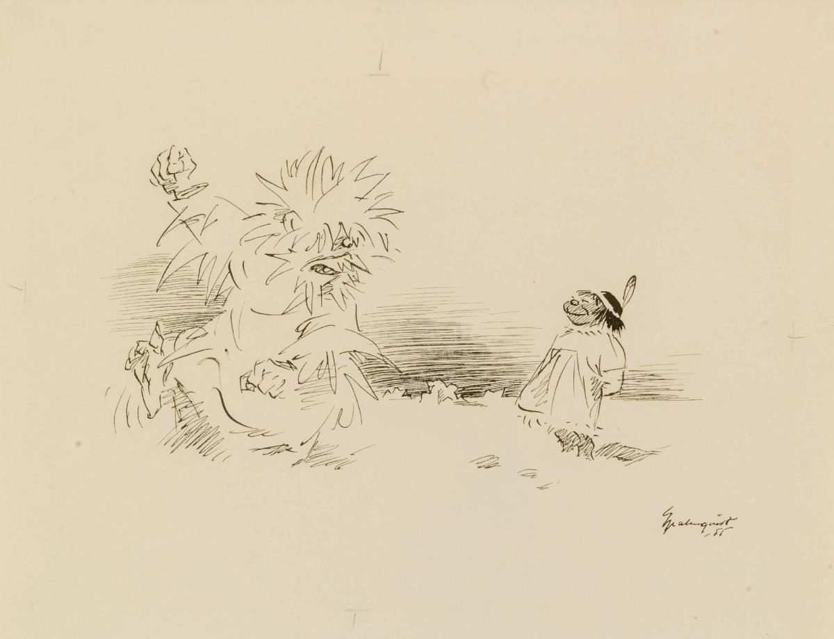 Nordanvinden. Ill. till ur All världens vackra sagor, Bonniers 1955, s. 81