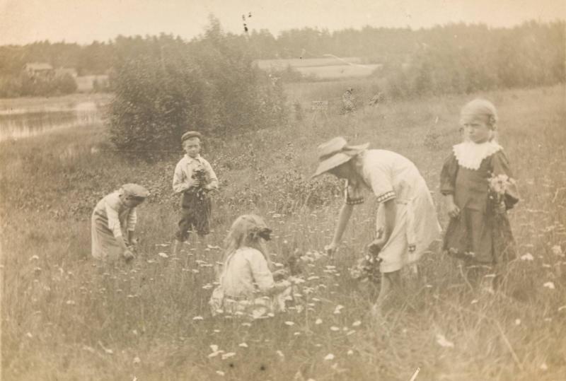 Barn plockar blommor år 1900