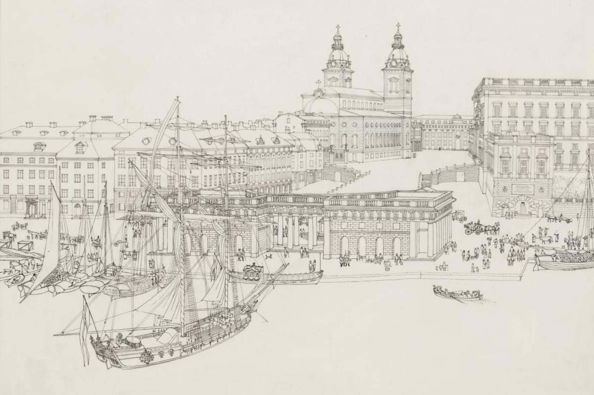 Området kring Slottsbacken, så det planerades omkr 1790
